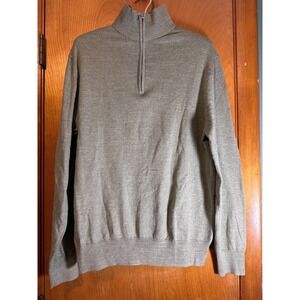 J Crew Sweater Mens M Green Gray 1/4 Zip Lightweight Pullover Cotton